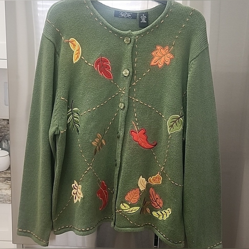 Crystal Kobe Sweater withColorful Embroidery and EarthyTones, Size 1X